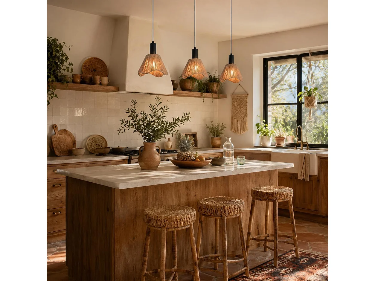 ZMH Suspension 3 Lumières Rotin Boho - Tressé Vintage Papier E27 - Pour Salle à Manger/Chambre (Sans Ampoule)