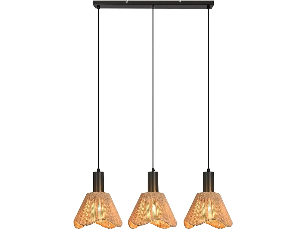 ZMH Suspension 3 Lumières Rotin Boho - Tressé Vintage Papier E27 - Pour Salle à Manger/Chambre (Sans Ampoule)