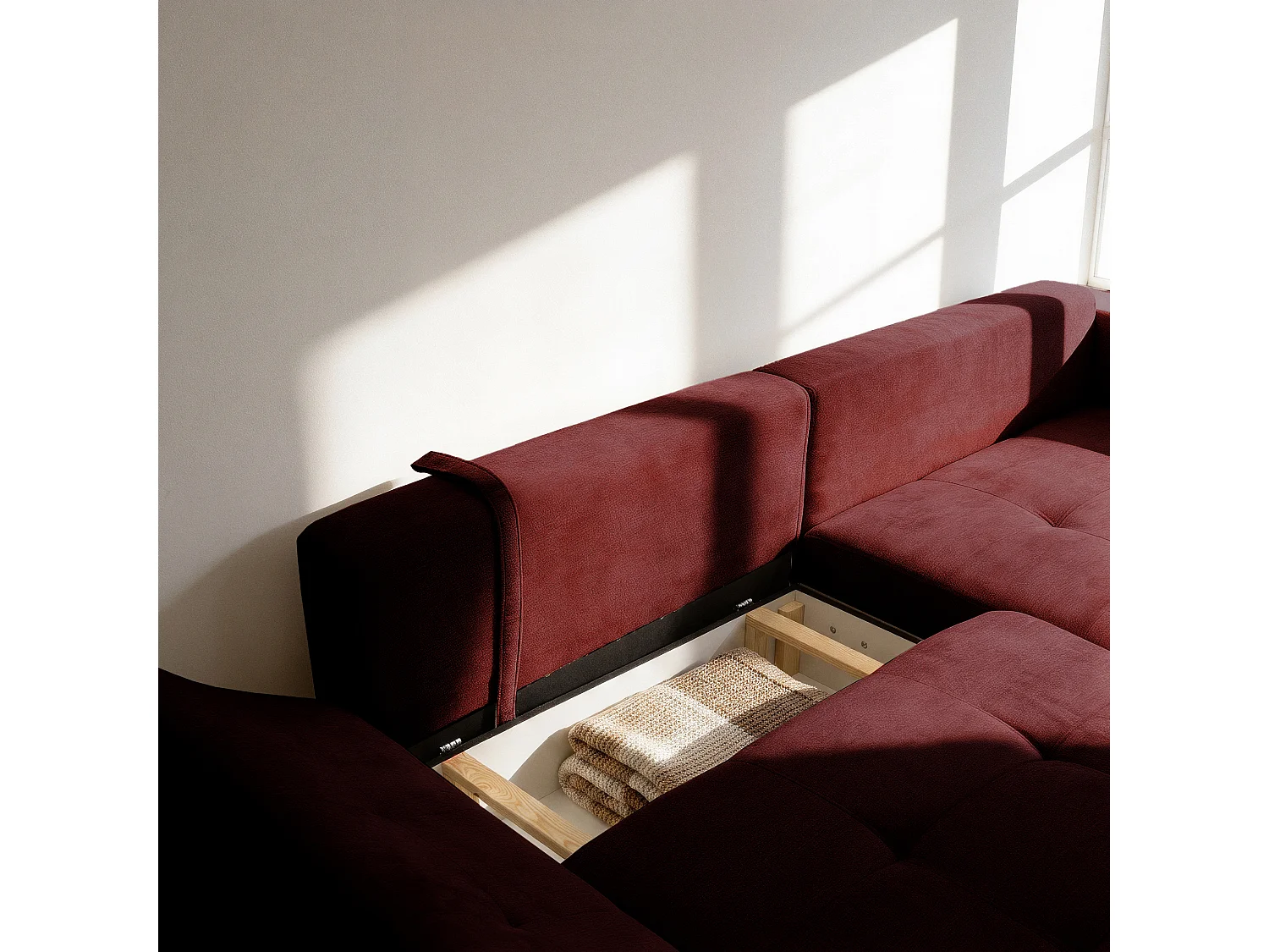 Canapé d'angle droit 3 places en tissu chenille bordeaux NICE