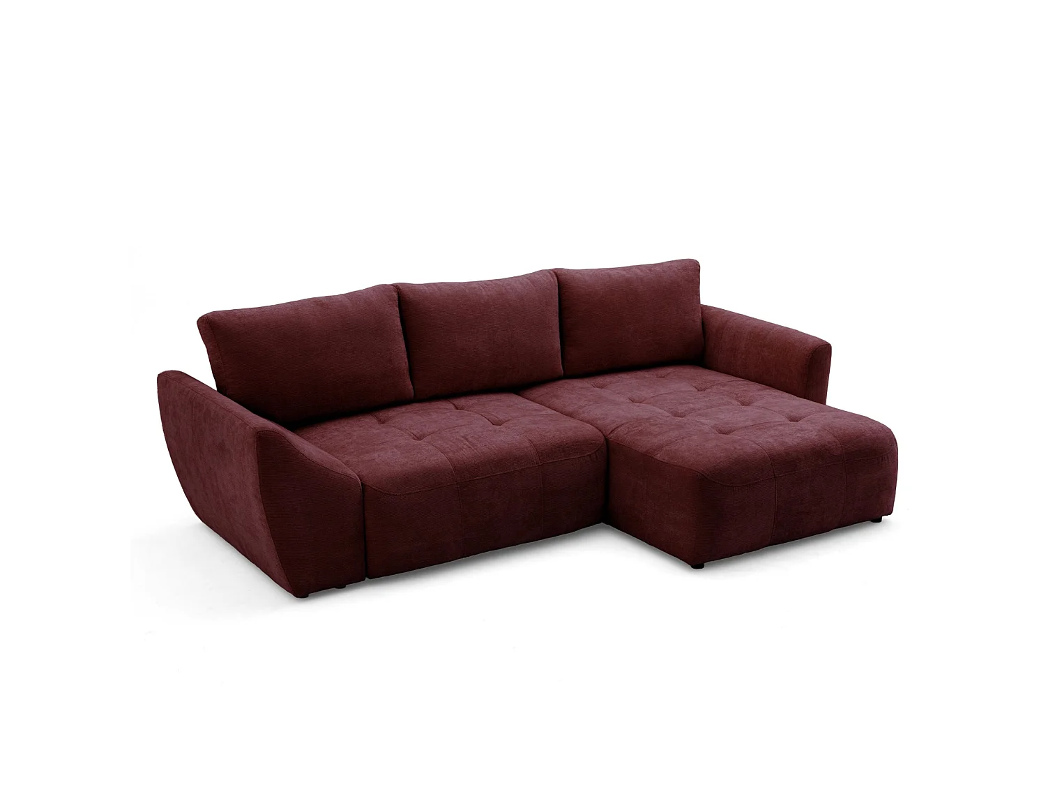 Canapé d'angle droit 3 places en tissu chenille bordeaux NICE