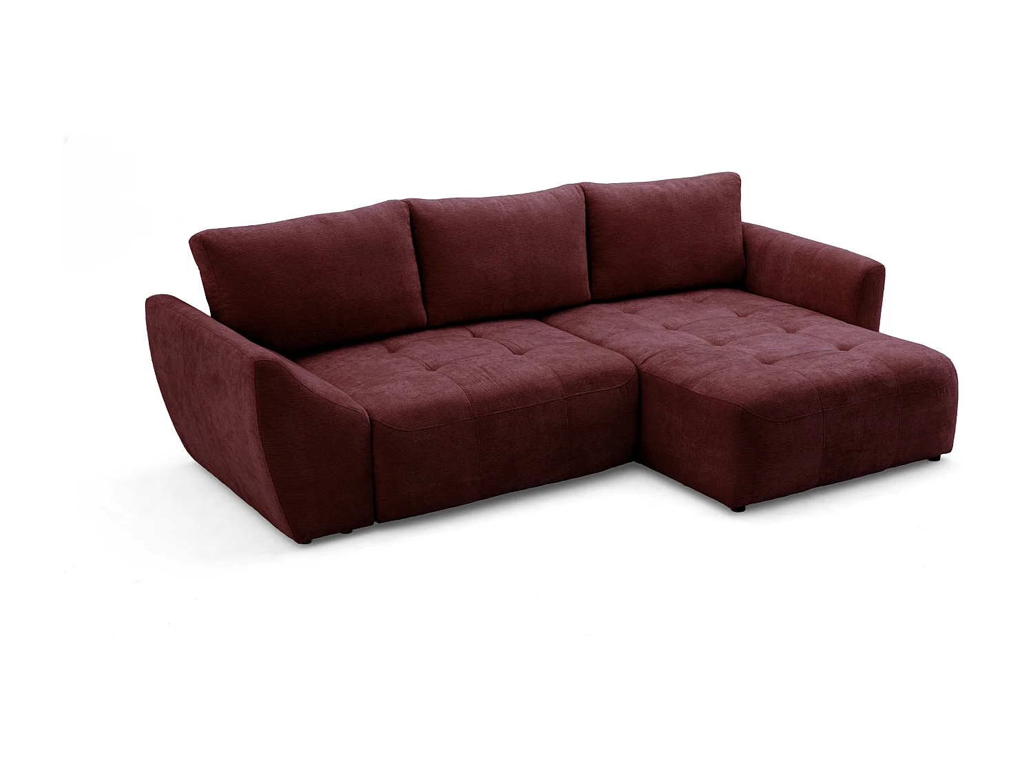 Canapé d'angle NICE L Droit avec fonction couchage 137x204 Chenille Bordeaux