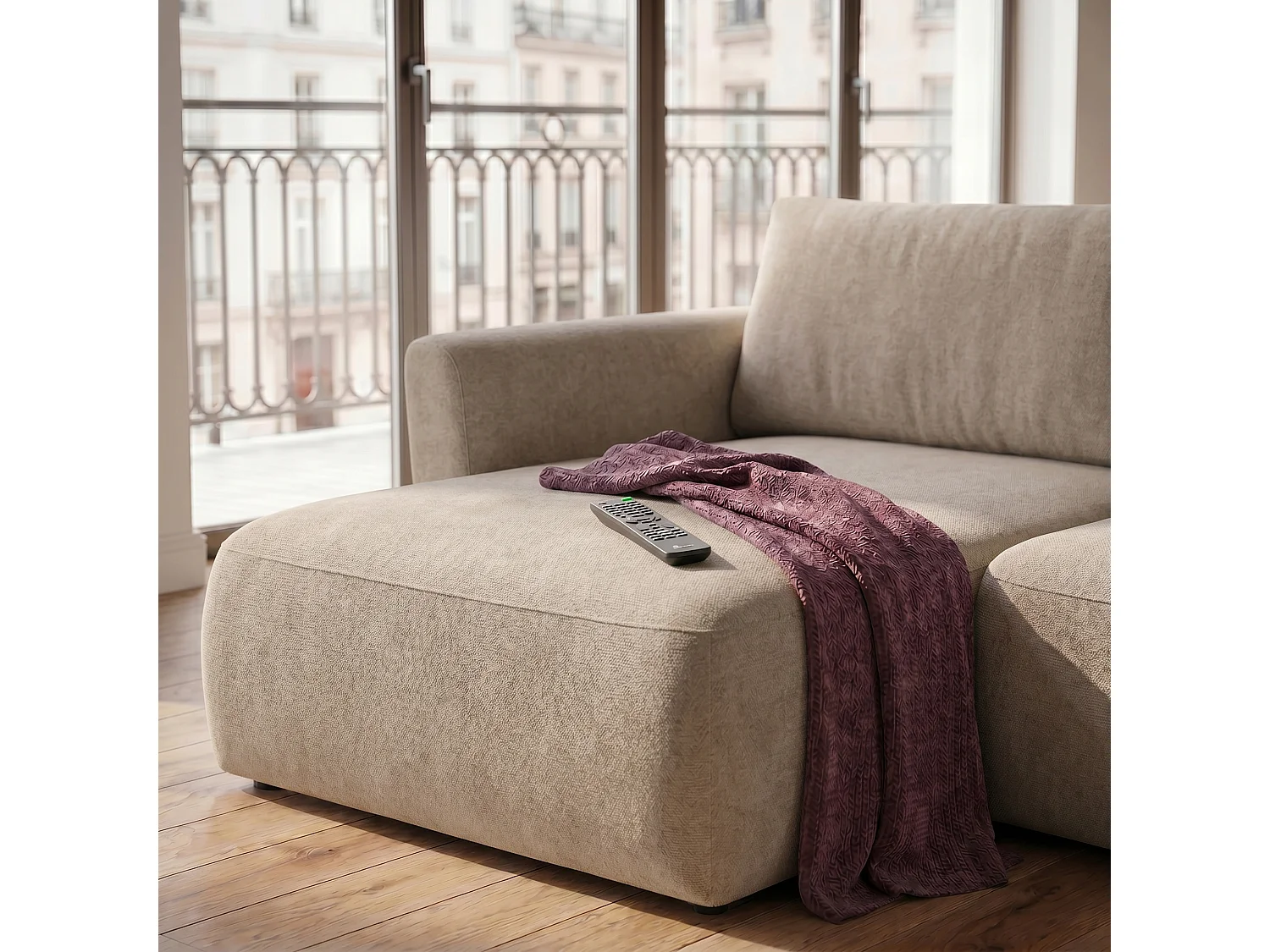 Canapé d'angle BELLA L Gauche avec fonction couchage 140x205 Velours Beige