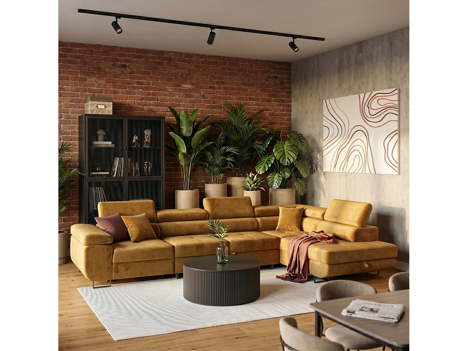 Hoekbank WILD MAXI L rechts met slaapfunctie 125x195 velours goud