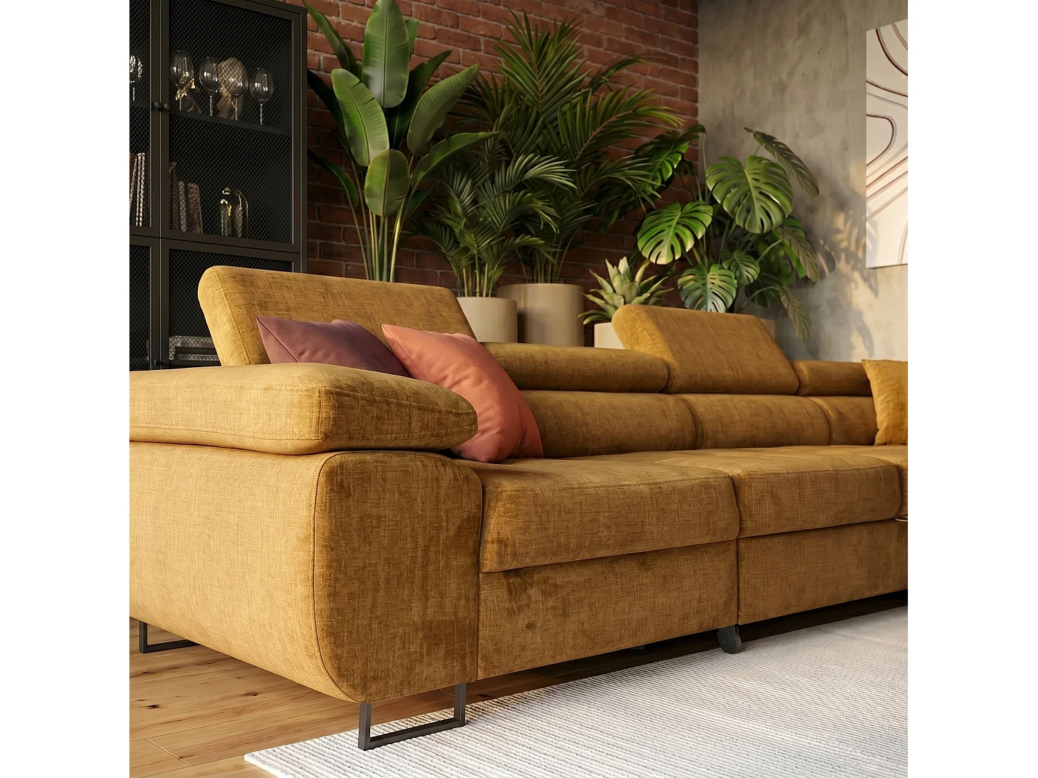 Hoekbank WILD MAXI L rechts met slaapfunctie 125x195 velours goud