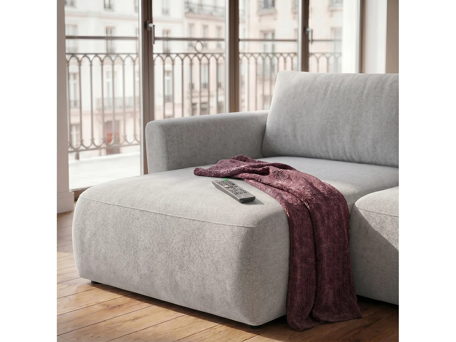 Canapé d'angle BELLA L Gauche avec fonction couchage 140x205 Velours Gris clair