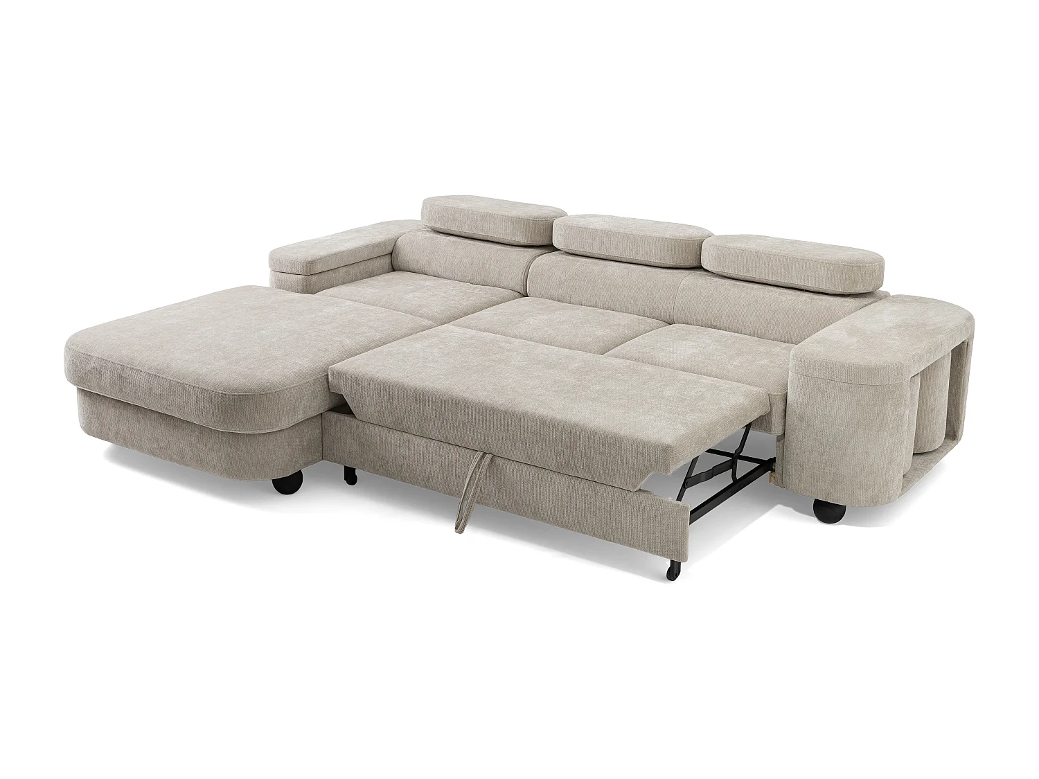 Canapé d'angle LOVE L Gauche avec fonction couchage 124x210 Chenille Beige