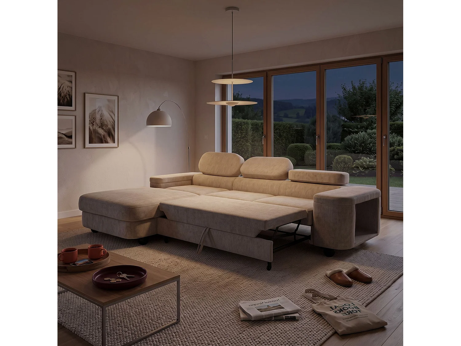 Ecksofa LOVE L links mit Schlaffunktion 124x210 Chenille beige