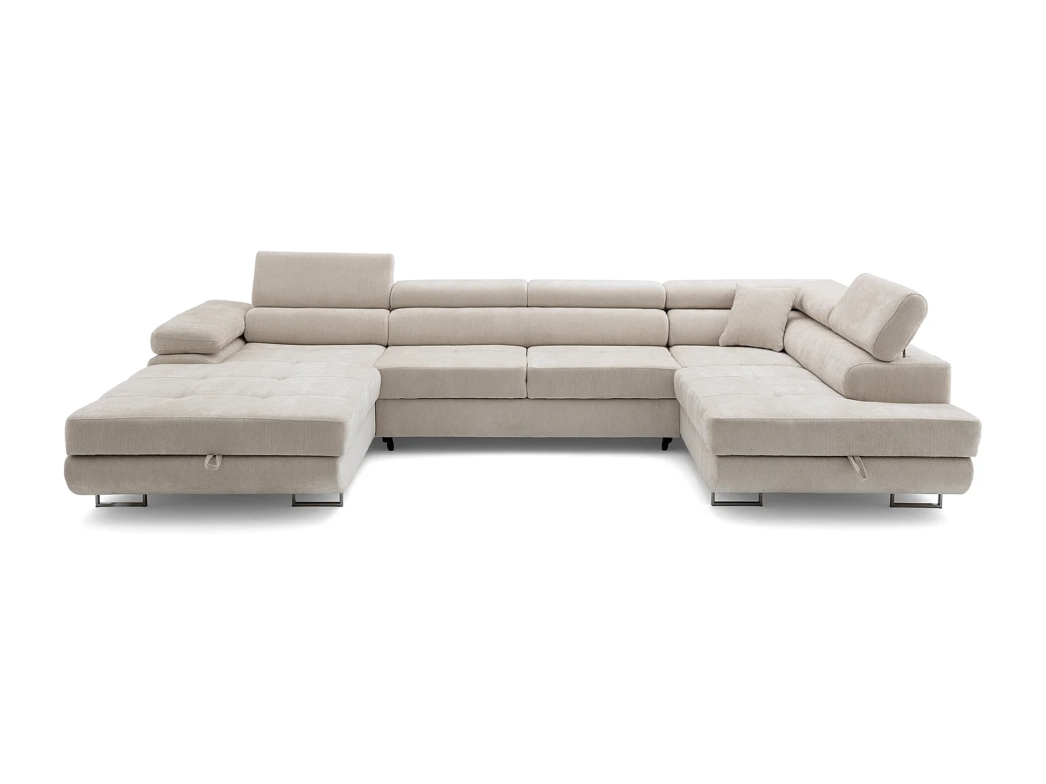 Canapé panoramique convertible avec coffre WILD U Droit avec fonction couchage  Chenille Beige