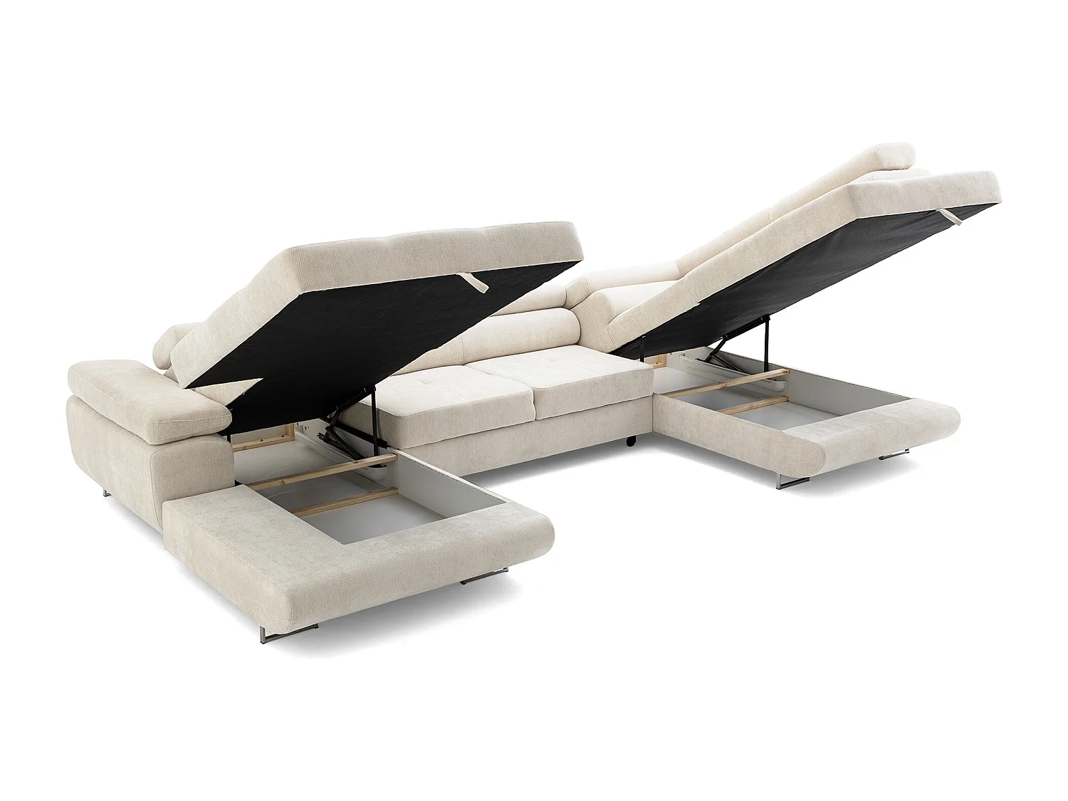 Canapé panoramique convertible avec coffre WILD U Droit avec fonction couchage  Chenille Beige