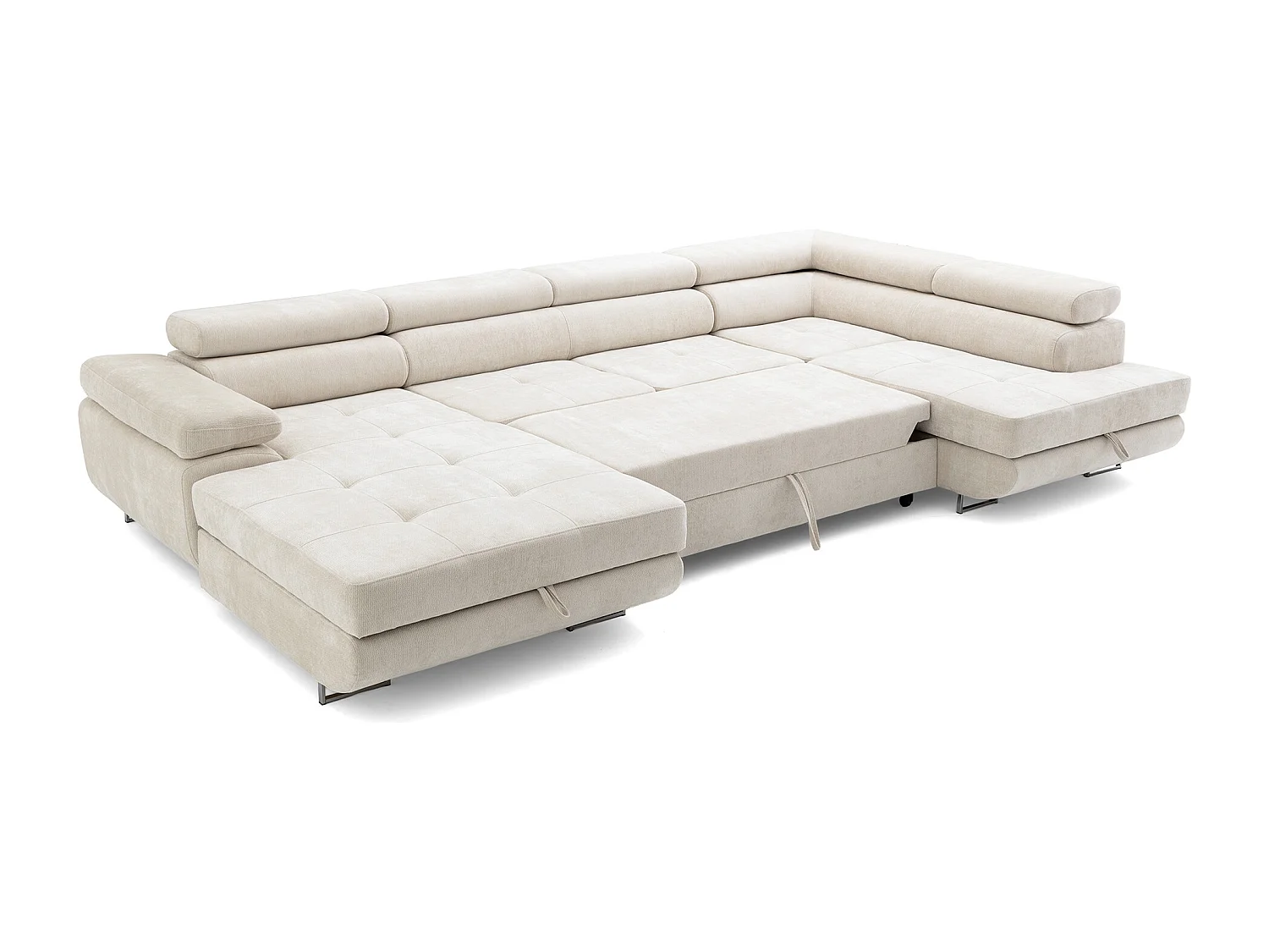 Canapé panoramique convertible avec coffre WILD U Droit avec fonction couchage  Chenille Beige