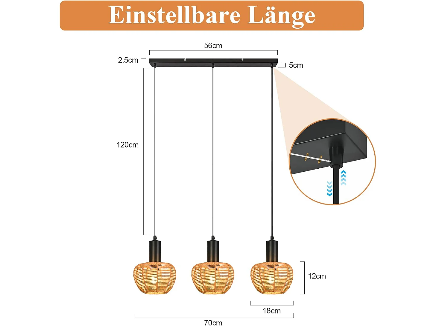 ZMH Suspension 3 Lumières Rotin Boho - Tressé Vintage Papier E27 - Pour Salle à Manger/Chambre (Sans Ampoule)
