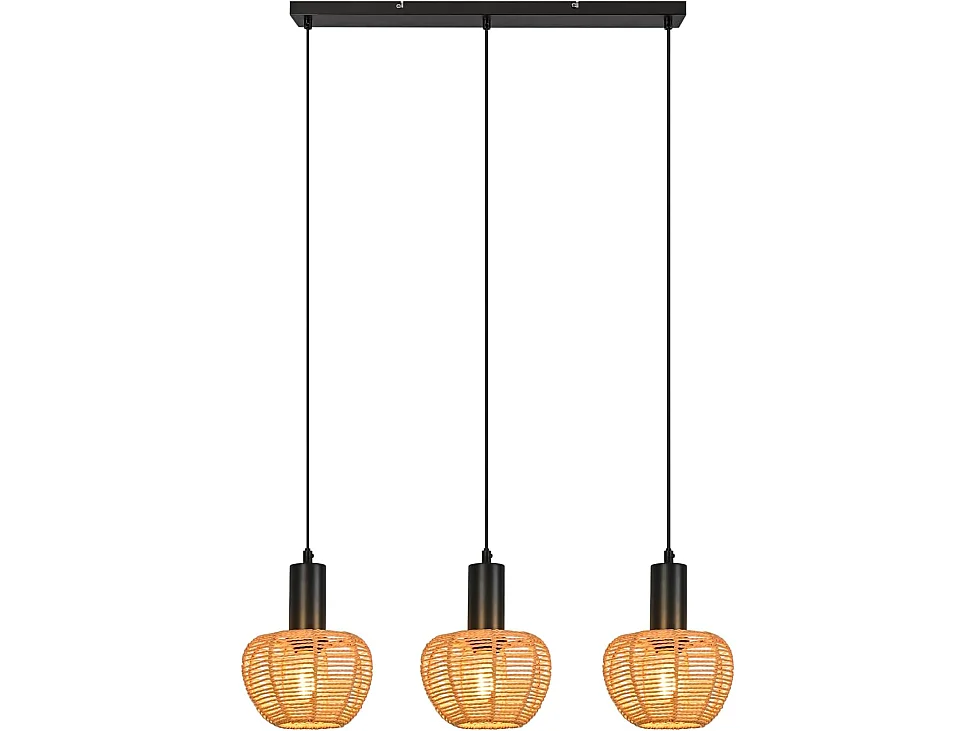ZMH Suspension 3 Lumières Rotin Boho - Tressé Vintage Papier E27 - Pour Salle à Manger/Chambre (Sans Ampoule)
