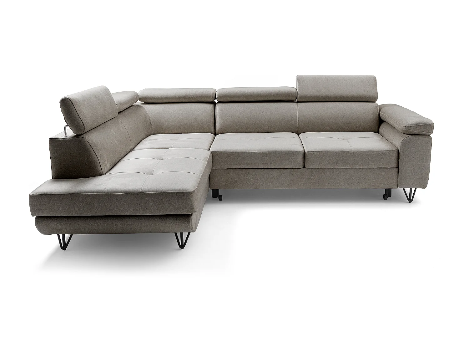Canapé d'angle JUNIOR L Gauche avec fonction couchage 128x194 Velours Beige