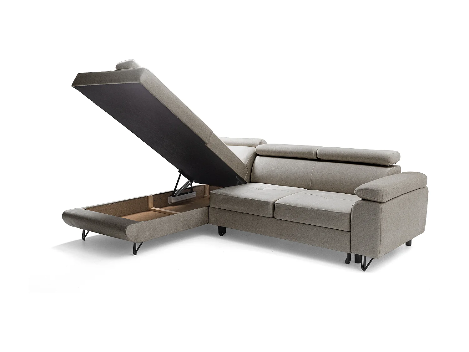 Canapé d'angle JUNIOR L Gauche avec fonction couchage 128x194 Velours Beige