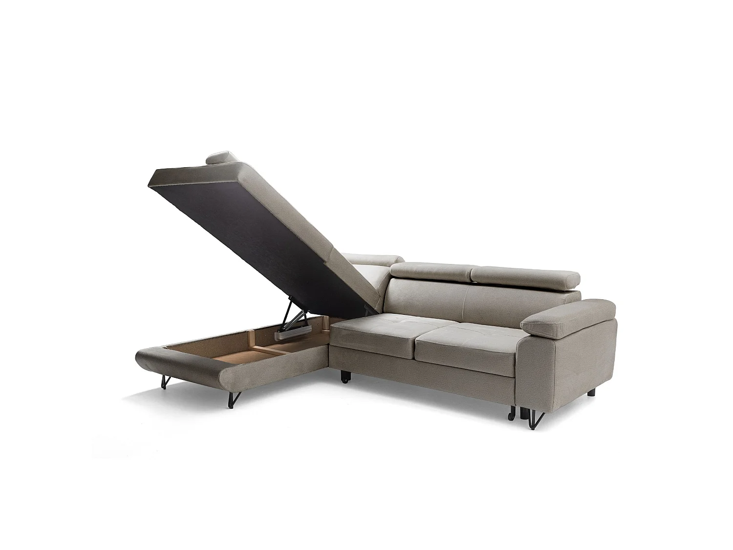Hoekbank JUNIOR L links met slaapfunctie 128x194 velours beige