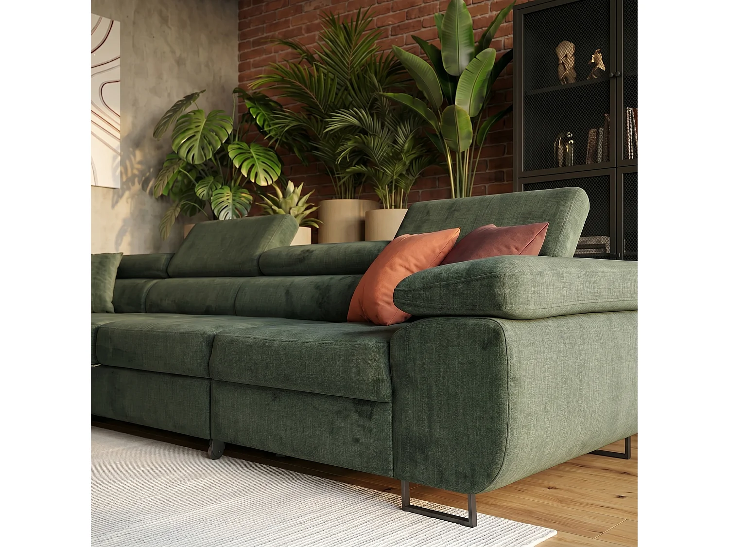 Hoekbank WILD MAXI L links met slaapfunctie 125x195 velours groen