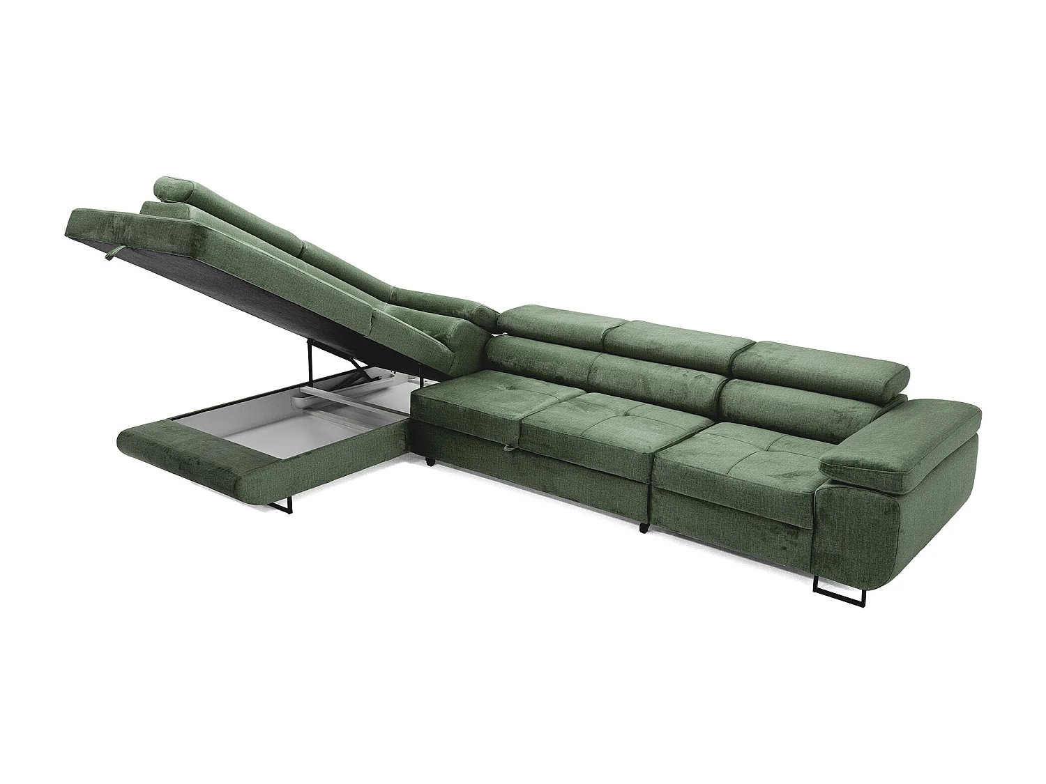 Hoekbank WILD MAXI L links met slaapfunctie 125x195 velours groen