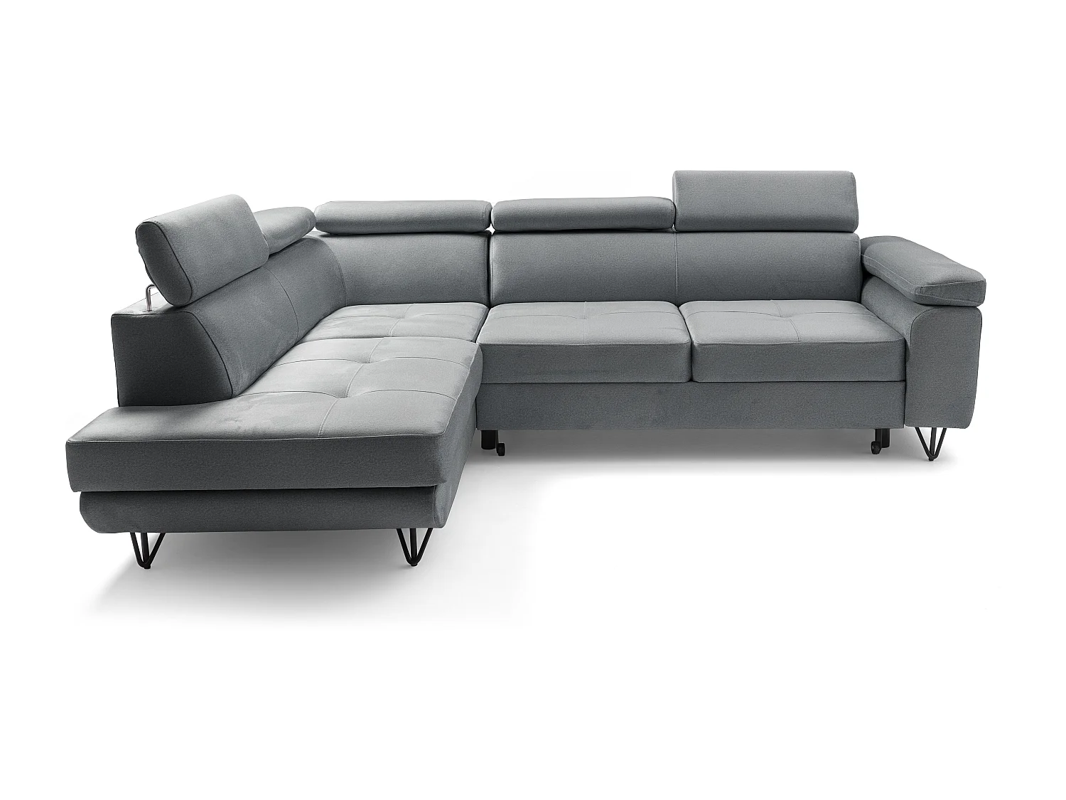 Canapé d'angle JUNIOR L Gauche avec fonction couchage 128x194 Velours Gris
