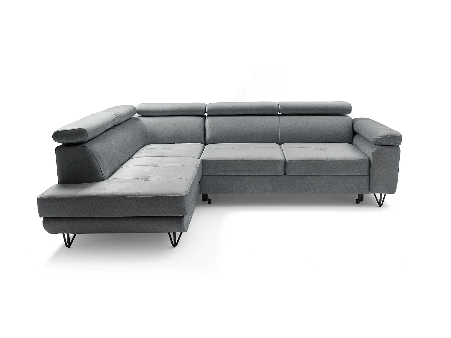 Canapé d'angle JUNIOR L Gauche avec fonction couchage 128x194 Velours Gris