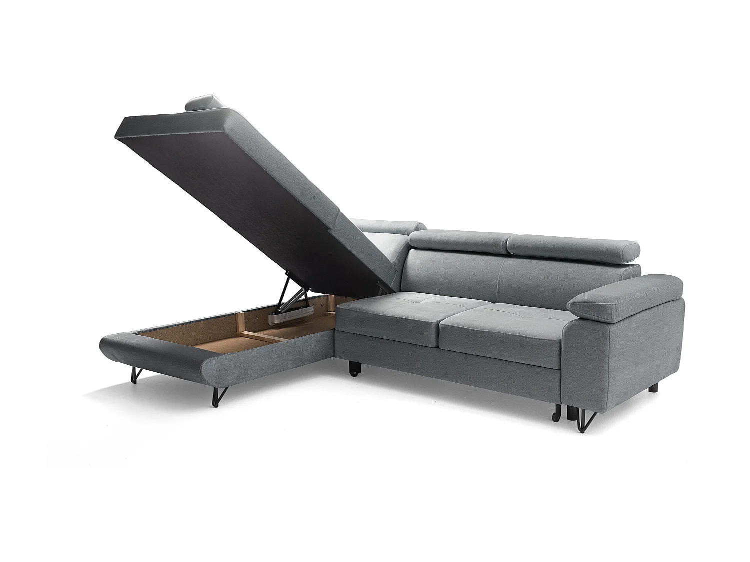 Canapé d'angle JUNIOR L Gauche avec fonction couchage 128x194 Velours Gris