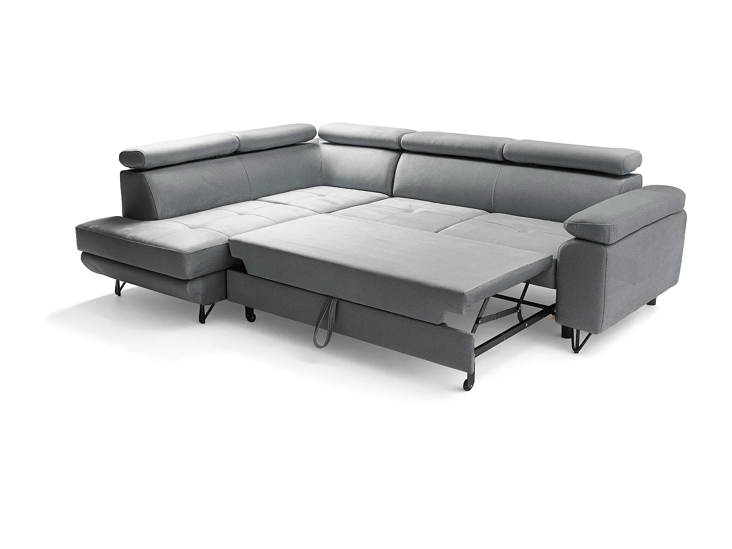 Canapé d'angle JUNIOR L Gauche avec fonction couchage 128x194 Velours Gris