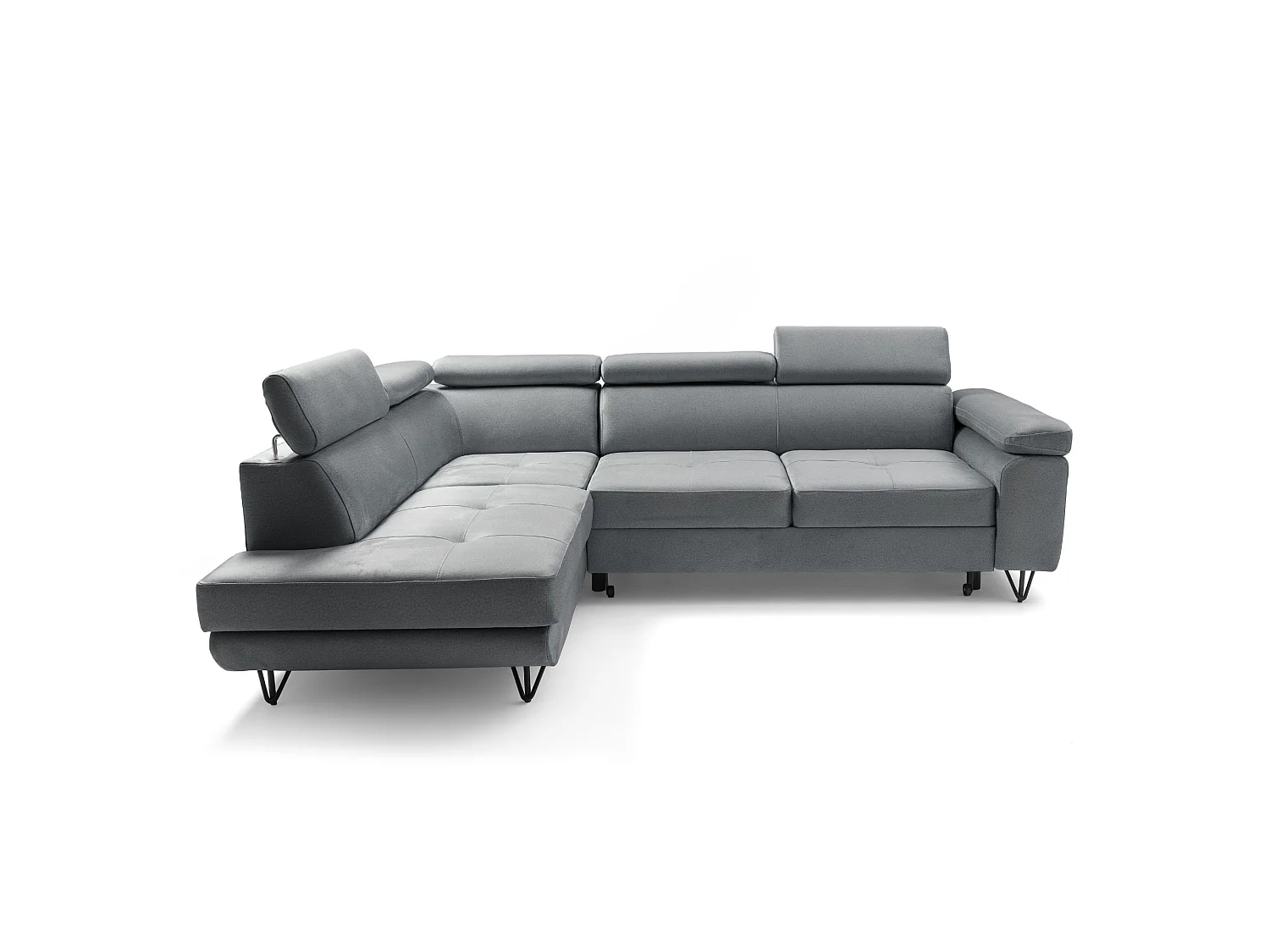 Hoekbank JUNIOR L links met slaapfunctie 128x194 velours grijs
