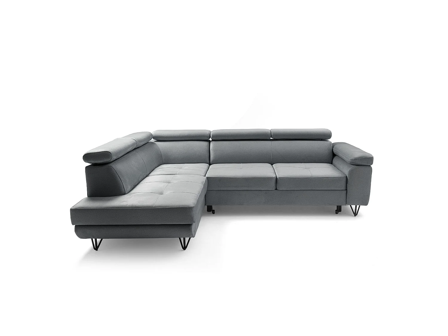 Hoekbank JUNIOR L links met slaapfunctie 128x194 velours grijs