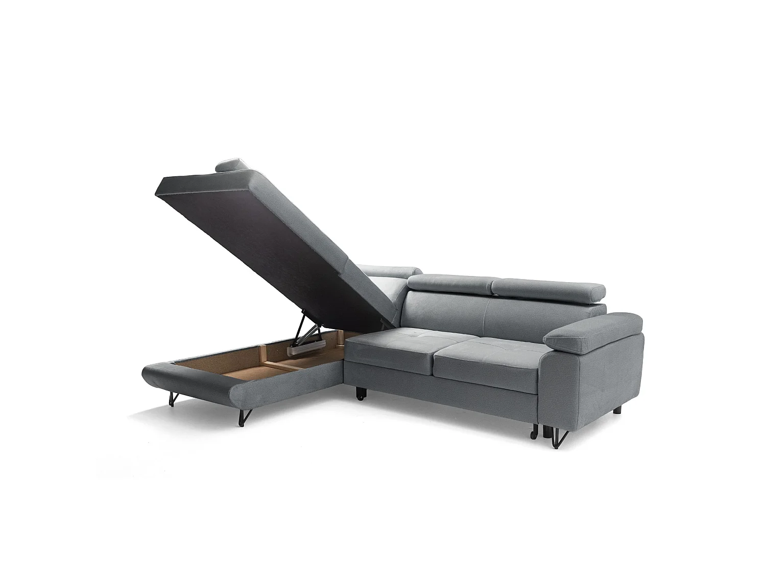 Hoekbank JUNIOR L links met slaapfunctie 128x194 velours grijs
