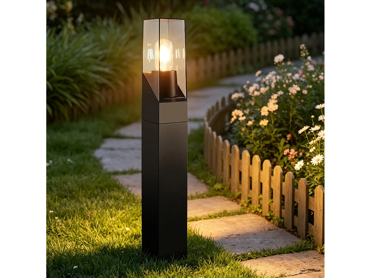 ZMH Borne extérieure LED Noir E27 IP65 Max 40W Pour Allée/Jardin/Rasen H.60cm (Sans Ampoule)