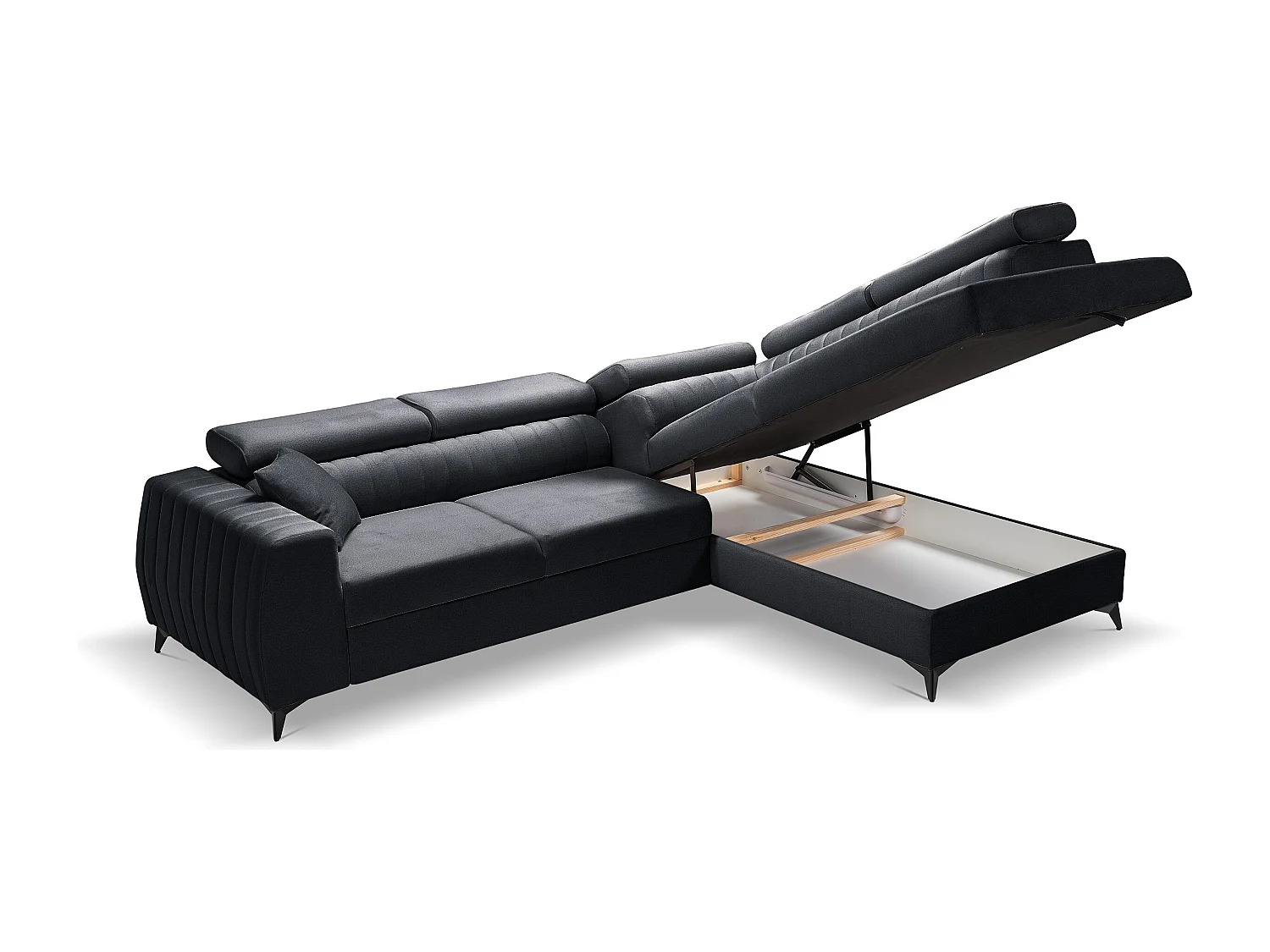 Canapé d'angle PIERO L Gauche avec fonction couchage 125x195 Velours Gris Foncé