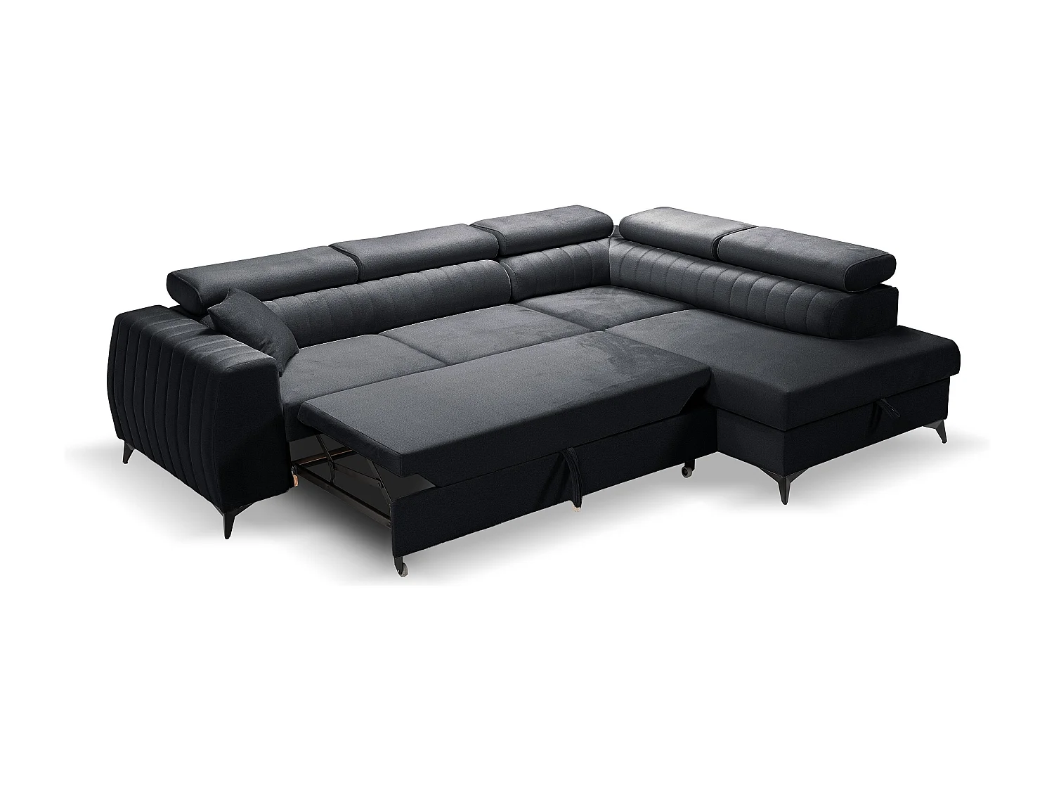 Canapé d'angle PIERO L Gauche avec fonction couchage 125x195 Velours Gris Foncé