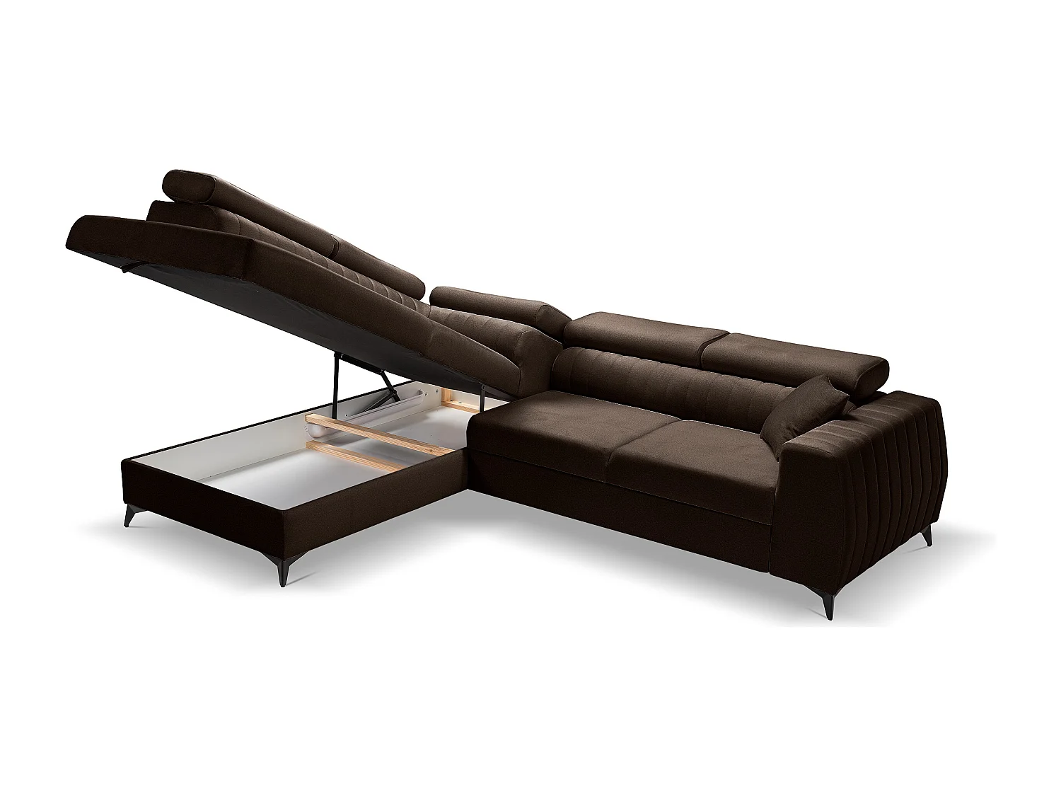 Ecksofa PIERO L links mit Schlaffunktion 125x195 Velours braun