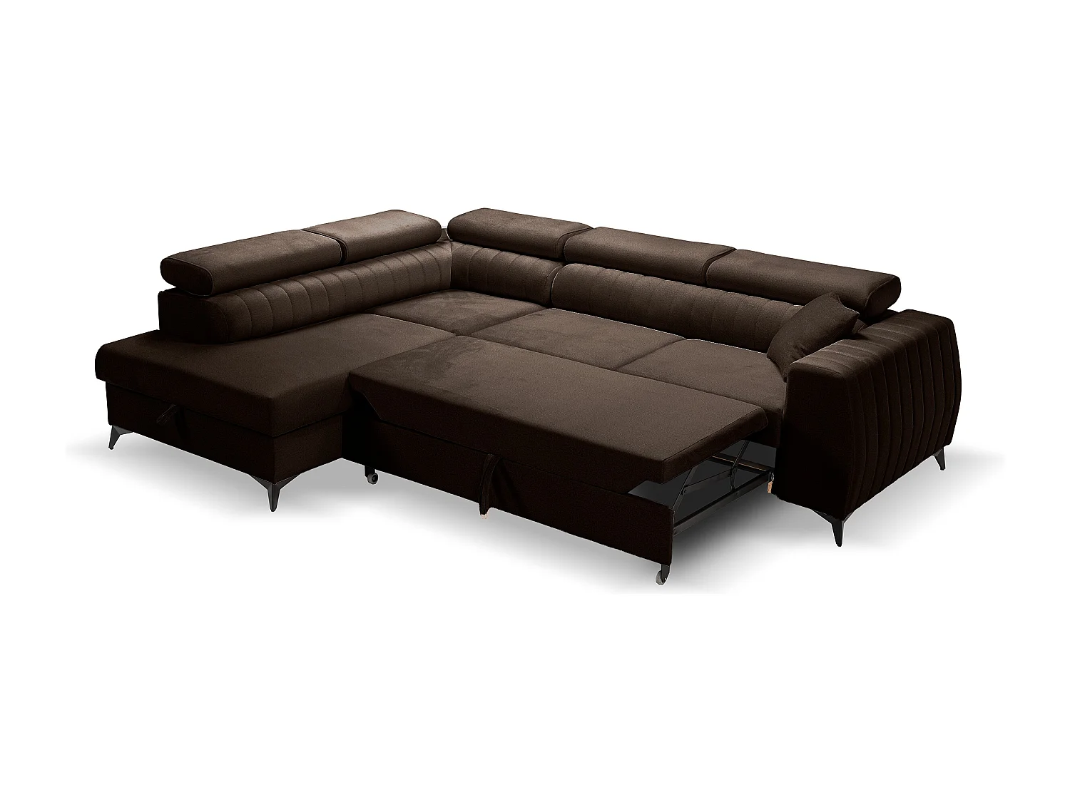 Ecksofa PIERO L links mit Schlaffunktion 125x195 Velours braun