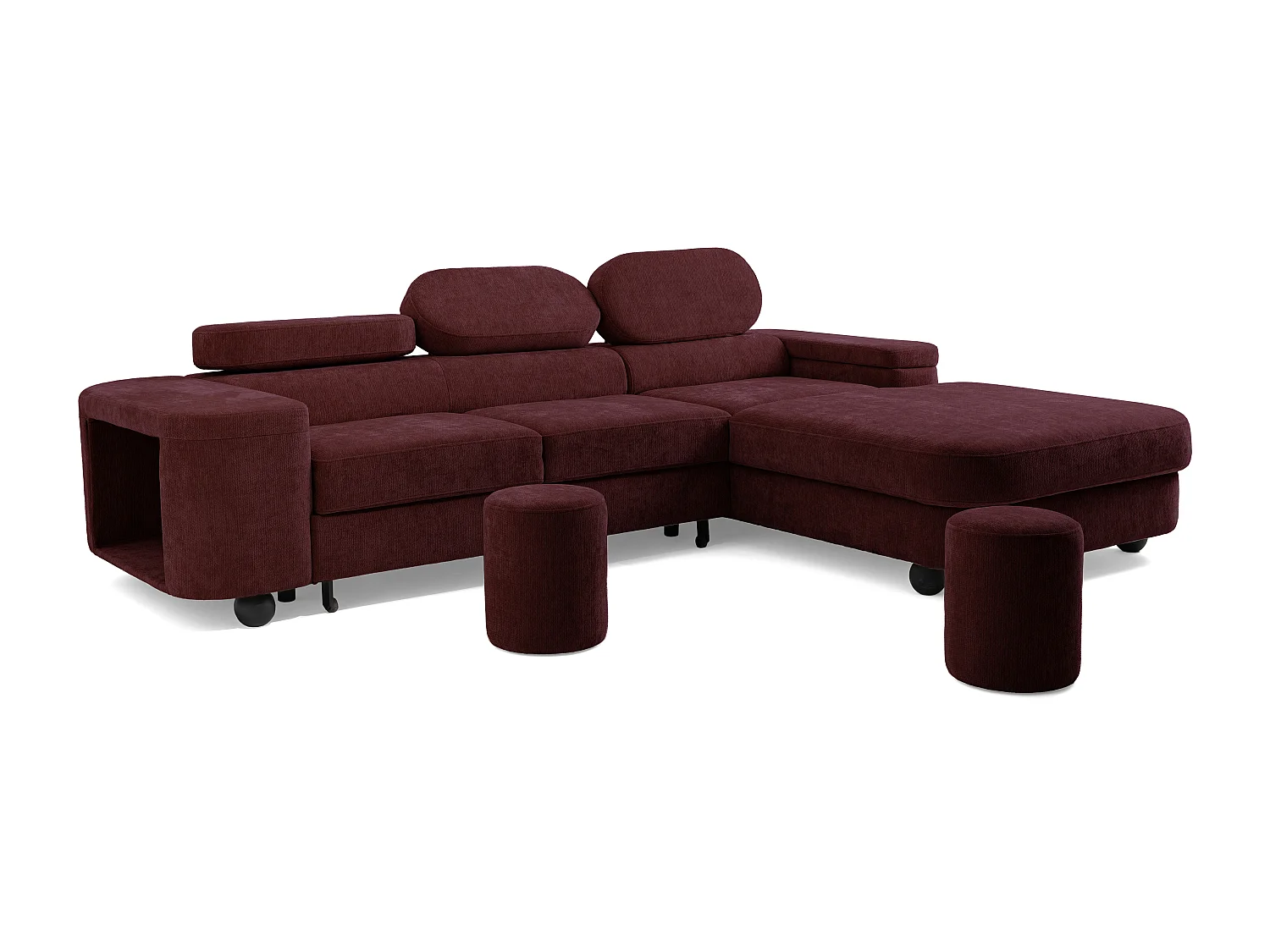Canapé d'angle LOVE L Droit avec fonction couchage 124x210 Chenille Bordeaux