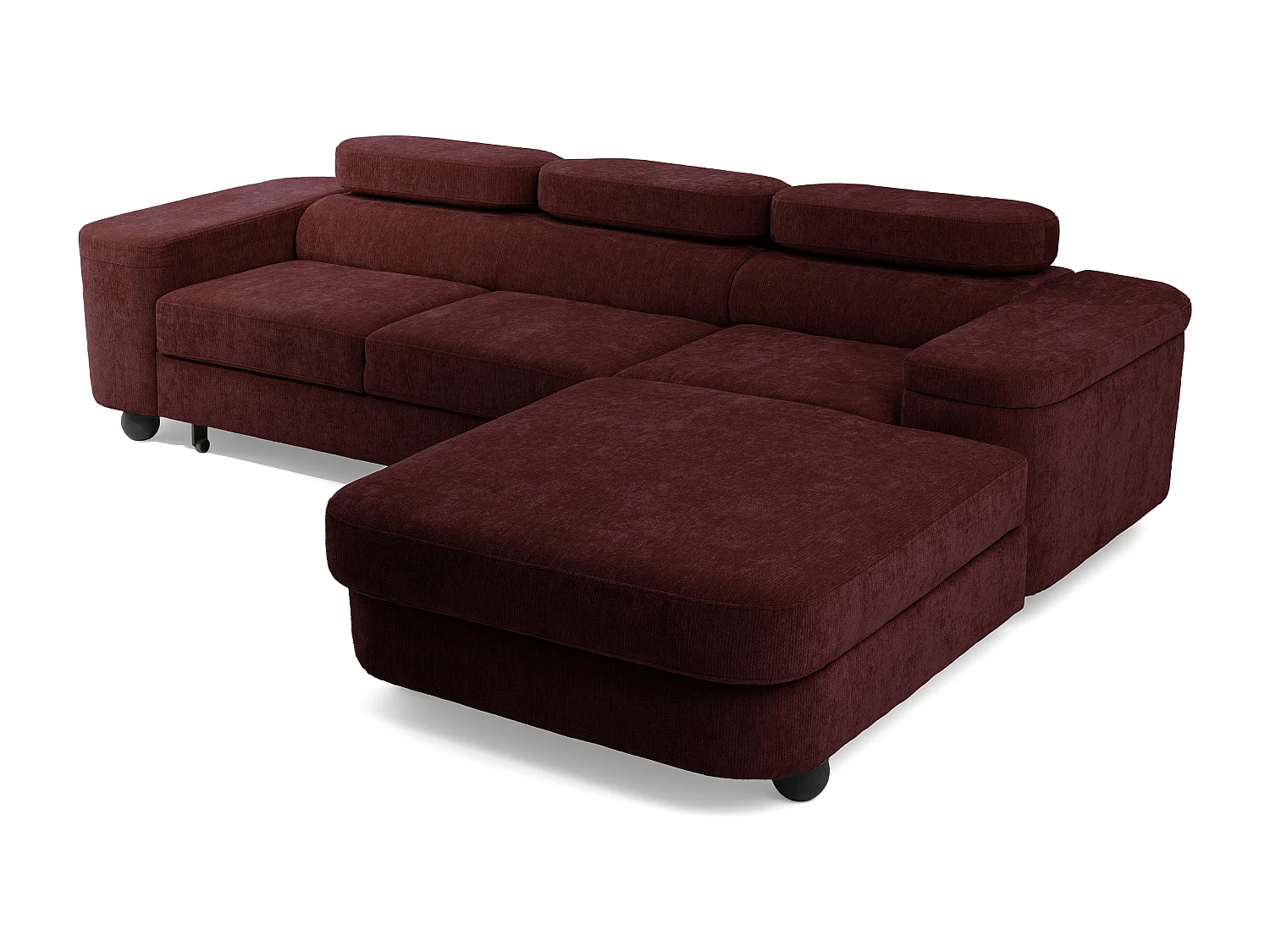 Canapé d'angle LOVE L Droit avec fonction couchage 124x210 Chenille Bordeaux