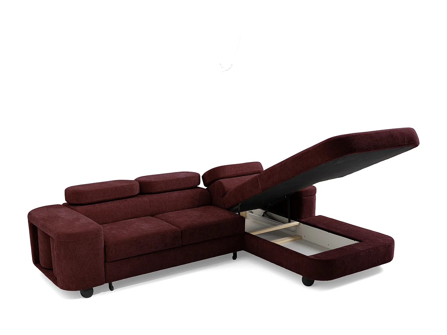 Canapé d'angle LOVE L Droit avec fonction couchage 124x210 Chenille Bordeaux