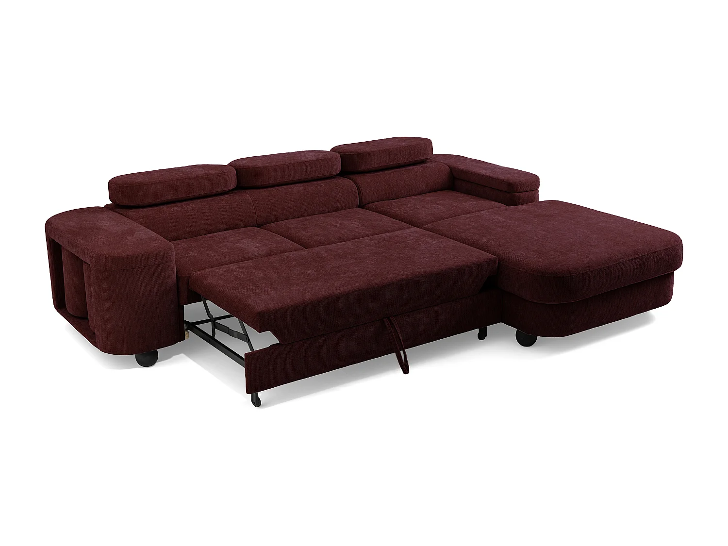 Canapé d'angle LOVE L Droit avec fonction couchage 124x210 Chenille Bordeaux