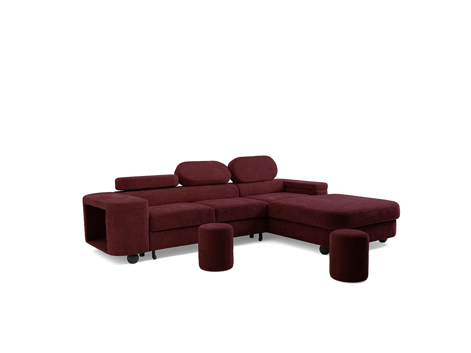 Hoekbank LOVE L rechts met slaapfunctie 124x210 chenille bordeaux