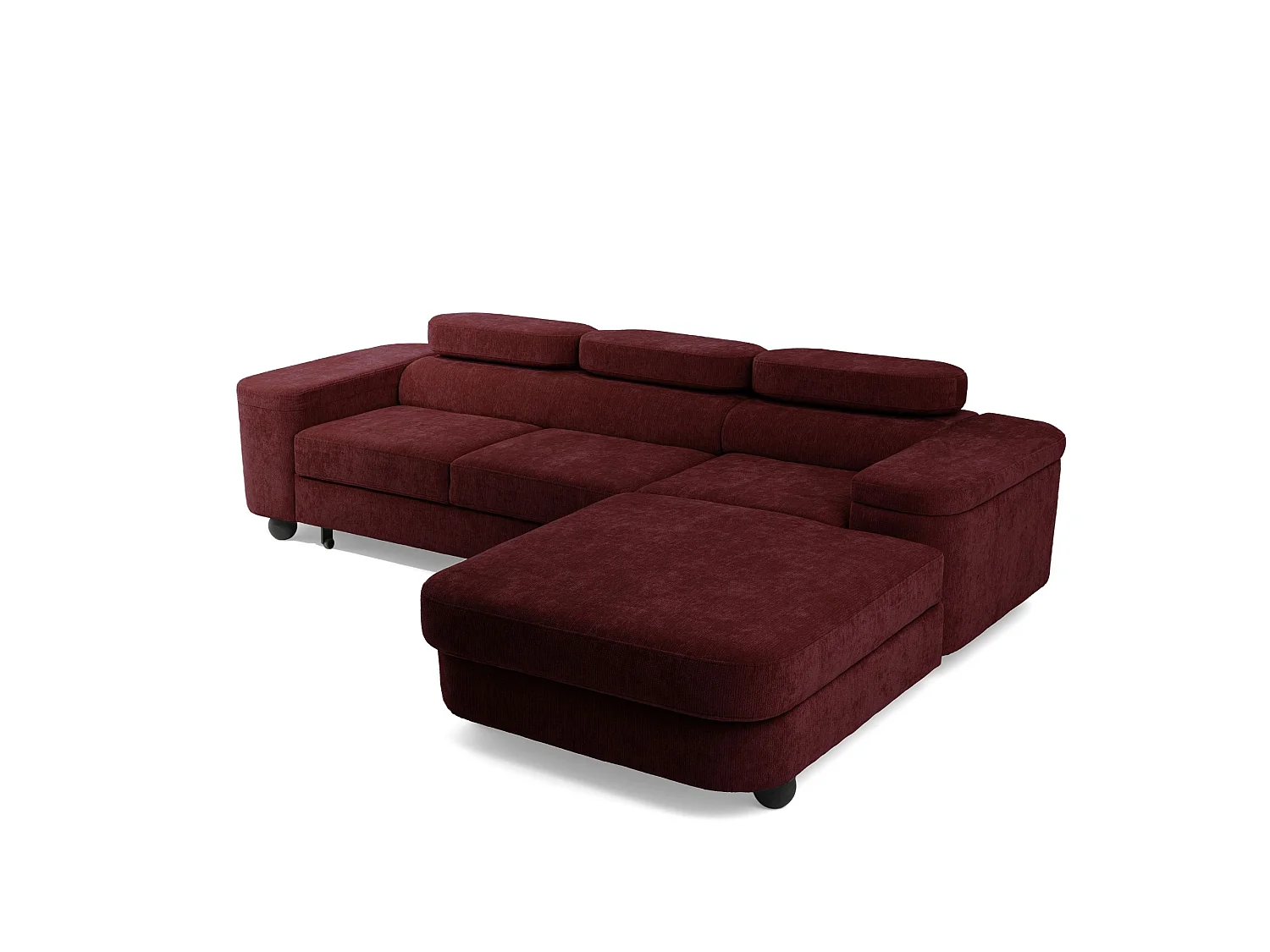 Hoekbank LOVE L rechts met slaapfunctie 124x210 chenille bordeaux