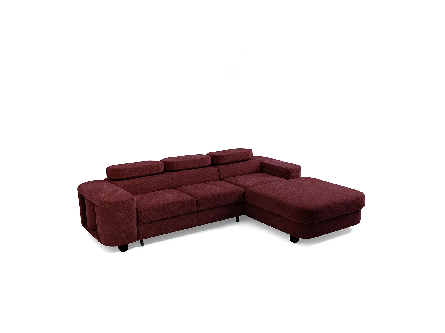 Hoekbank LOVE L rechts met slaapfunctie 124x210 chenille bordeaux