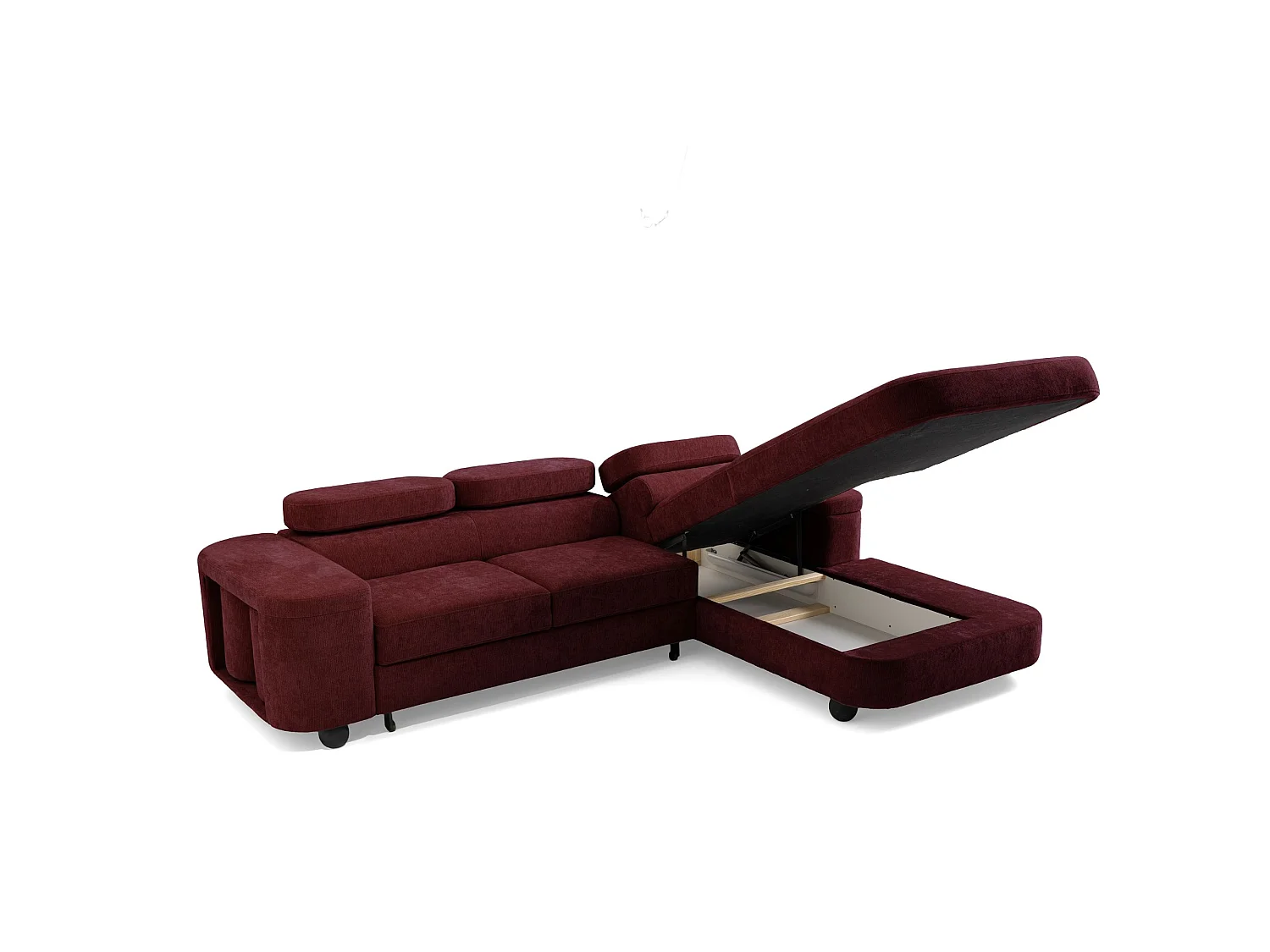 Hoekbank LOVE L rechts met slaapfunctie 124x210 chenille bordeaux