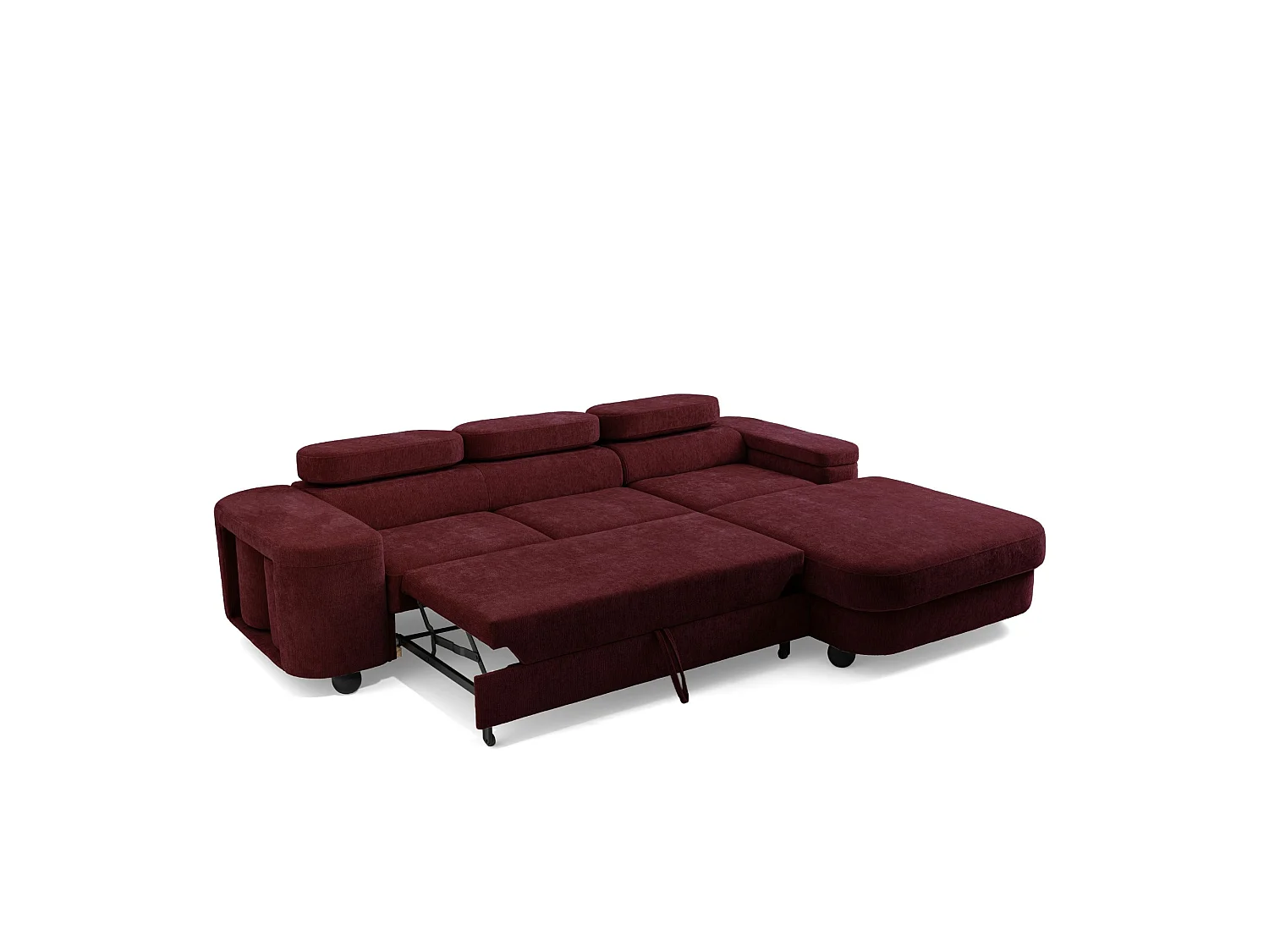 Hoekbank LOVE L rechts met slaapfunctie 124x210 chenille bordeaux