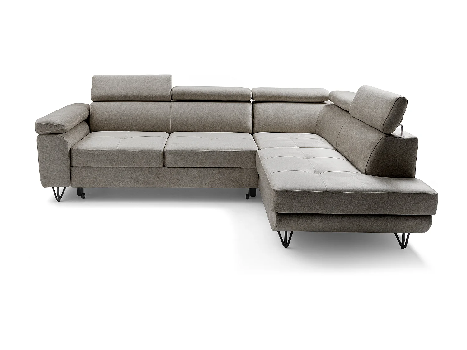 Canapé d'angle JUNIOR L Droit avec fonction couchage 128x194 Velours Beige