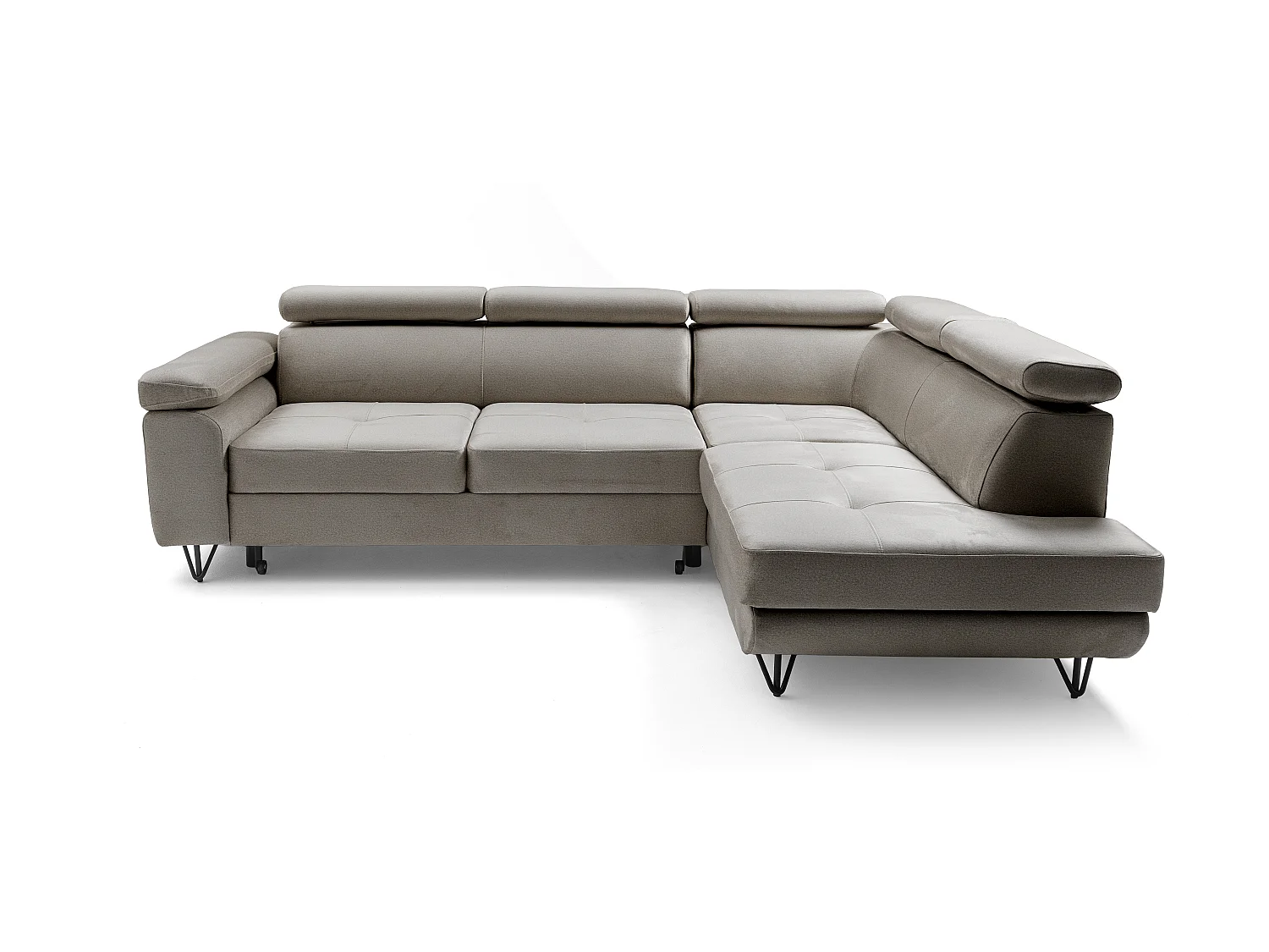 Canapé d'angle JUNIOR L Droit avec fonction couchage 128x194 Velours Beige