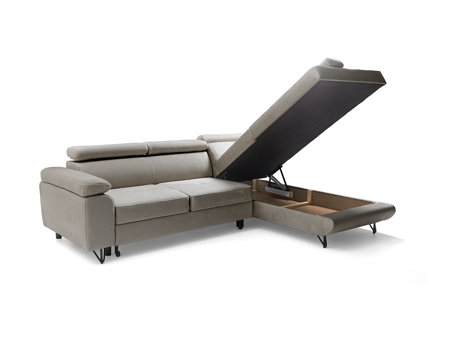Canapé d'angle JUNIOR L Droit avec fonction couchage 128x194 Velours Beige
