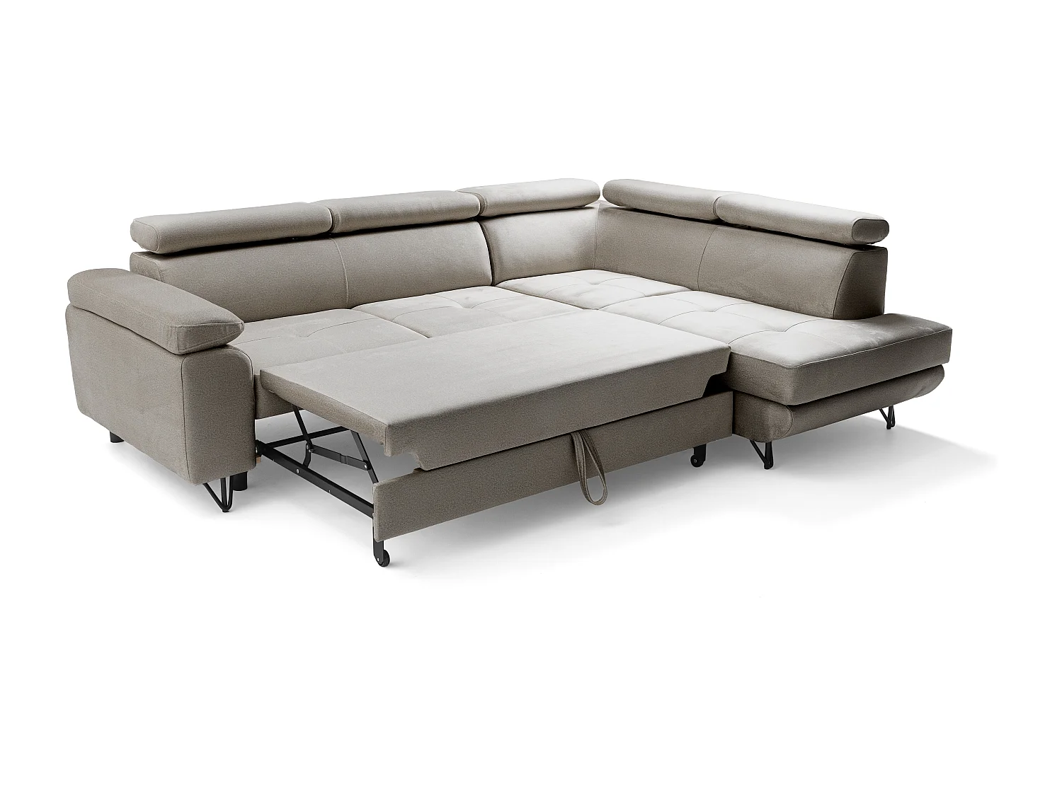 Canapé d'angle JUNIOR L Droit avec fonction couchage 128x194 Velours Beige
