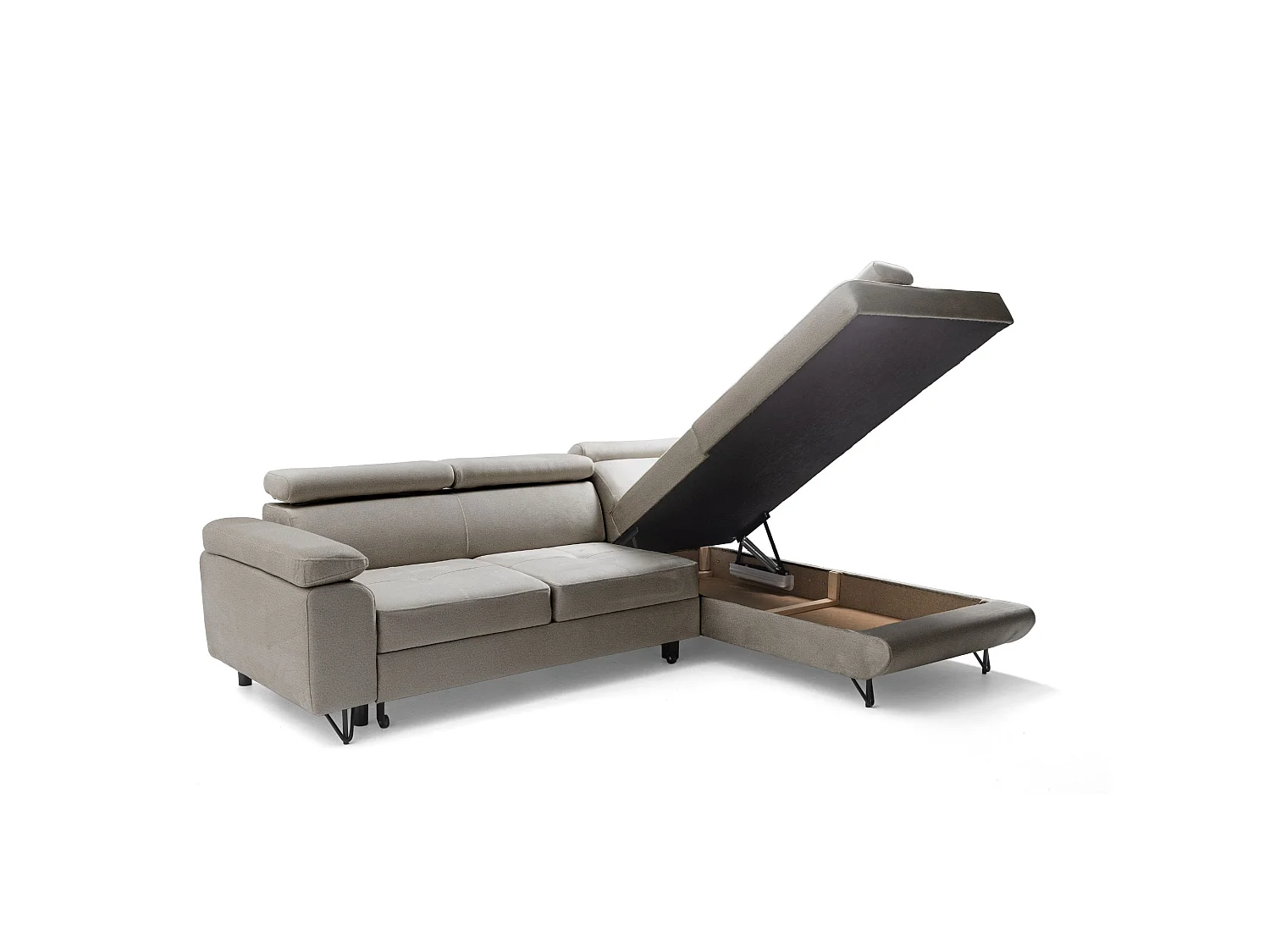 Hjørnesofa JUNIOR L højrevendt med sovefunktion 128x194 velour beige