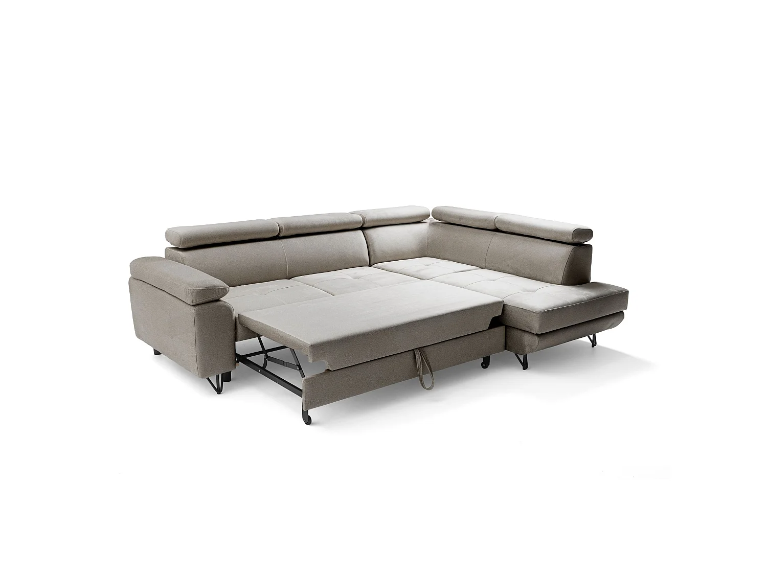 Hjørnesofa JUNIOR L højrevendt med sovefunktion 128x194 velour beige