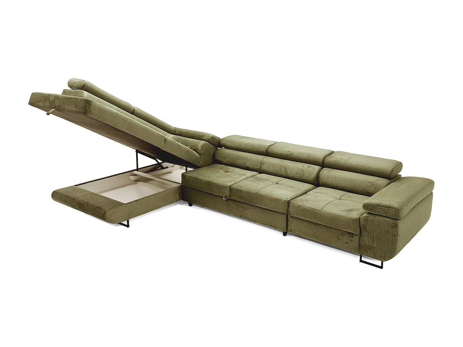 Hoekbank WILD MAXI L links met slaapfunctie 125x195 velours lichtgroen