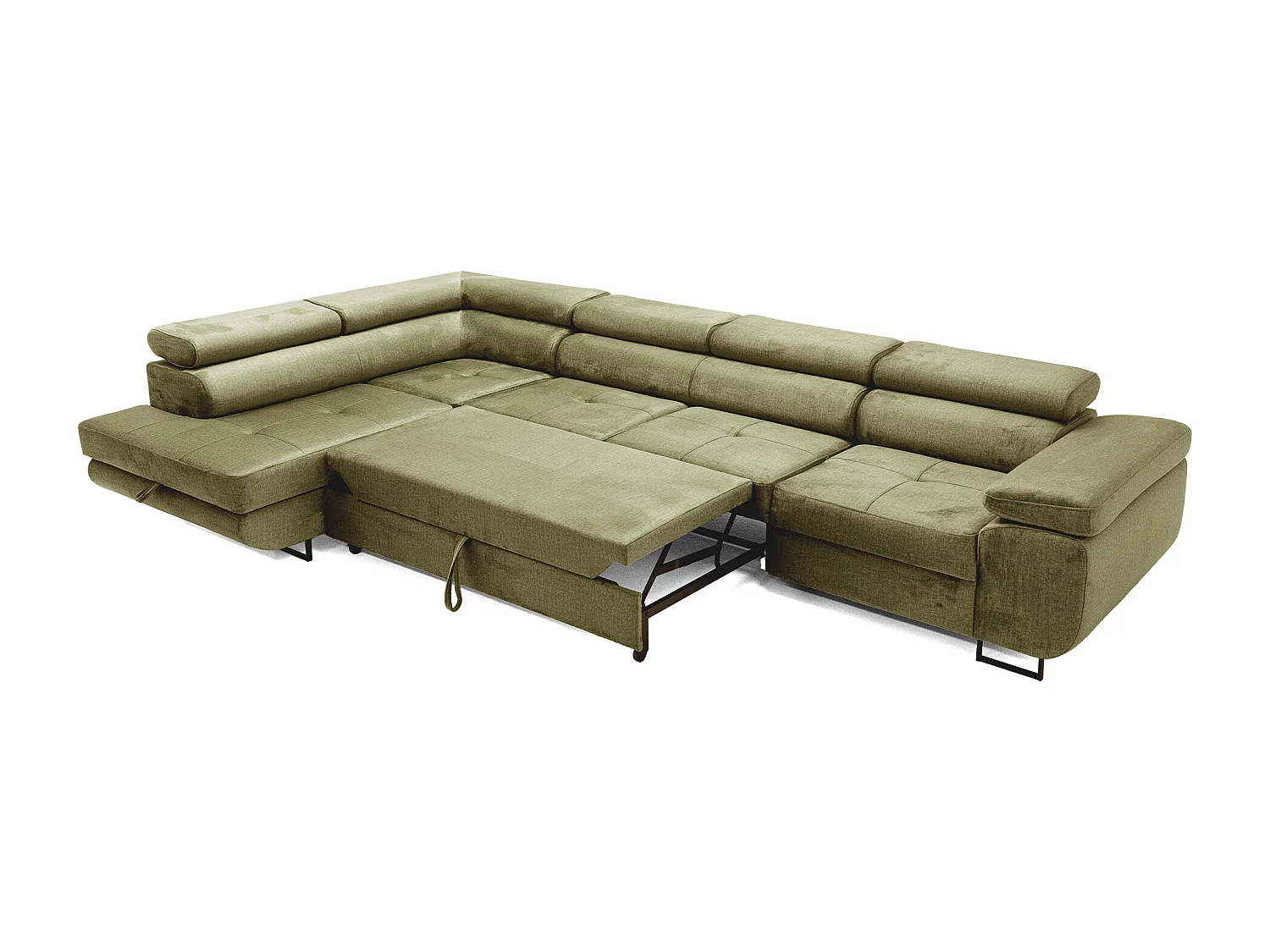 Hoekbank WILD MAXI L links met slaapfunctie 125x195 velours lichtgroen